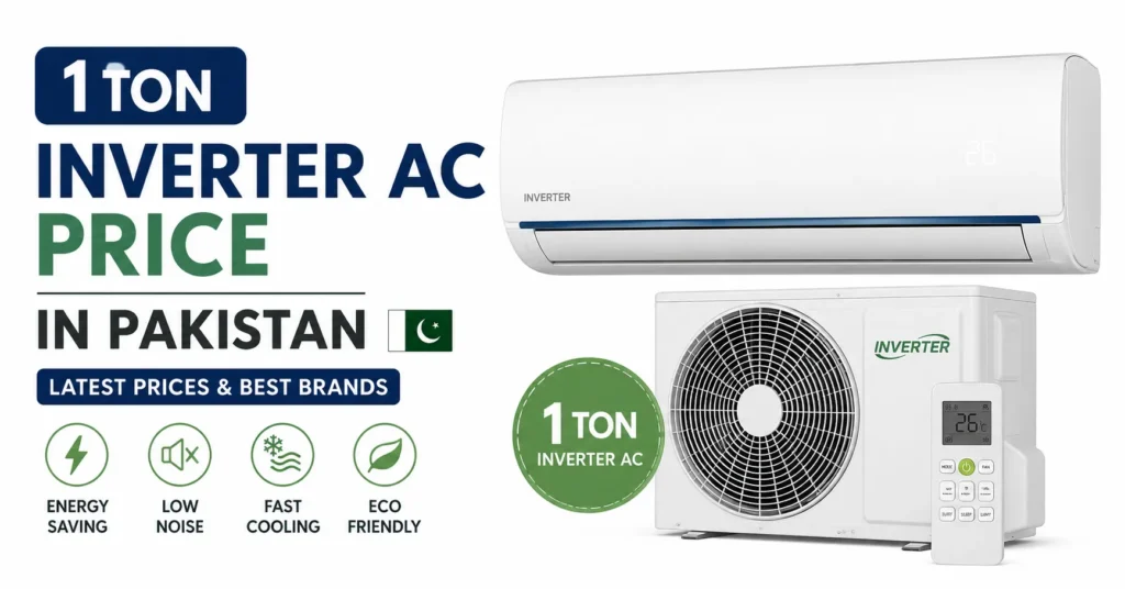 1 Ton Inverter AC Price in Pakistan 2026 featuring a modern inverter air conditioner with the latest prices and top AC brands.
