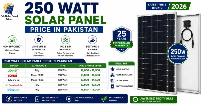 250 Watt solar panel price in Pakistan 2026 with latest brand-wise price list.