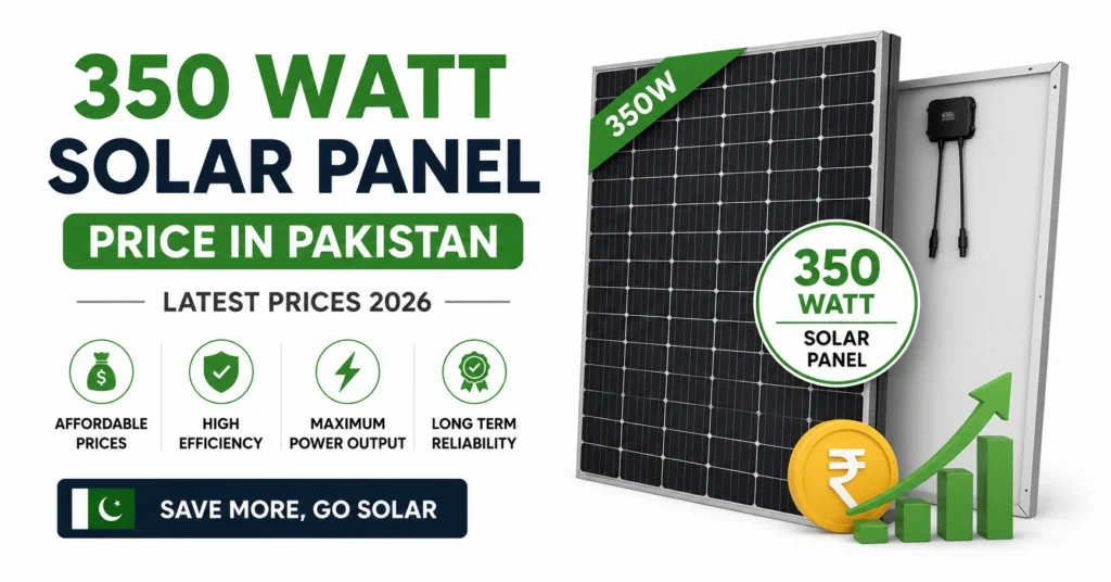 350 Watt Solar Panel Price in Pakistan 2026 showing a high-efficiency 350W solar panel with the latest price information.