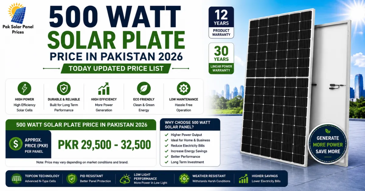 500 watt solar panel price in Pakistan 2026 updated price list