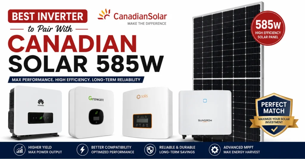 Best inverter to pair with Canadian Solar 585W panel featuring Huawei, Growatt, Solis, and Sungrow inverter