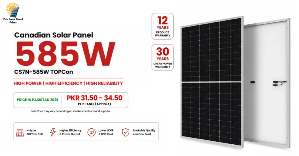 Canadian Solar 585W mono panel latest price in Pakistan 2026