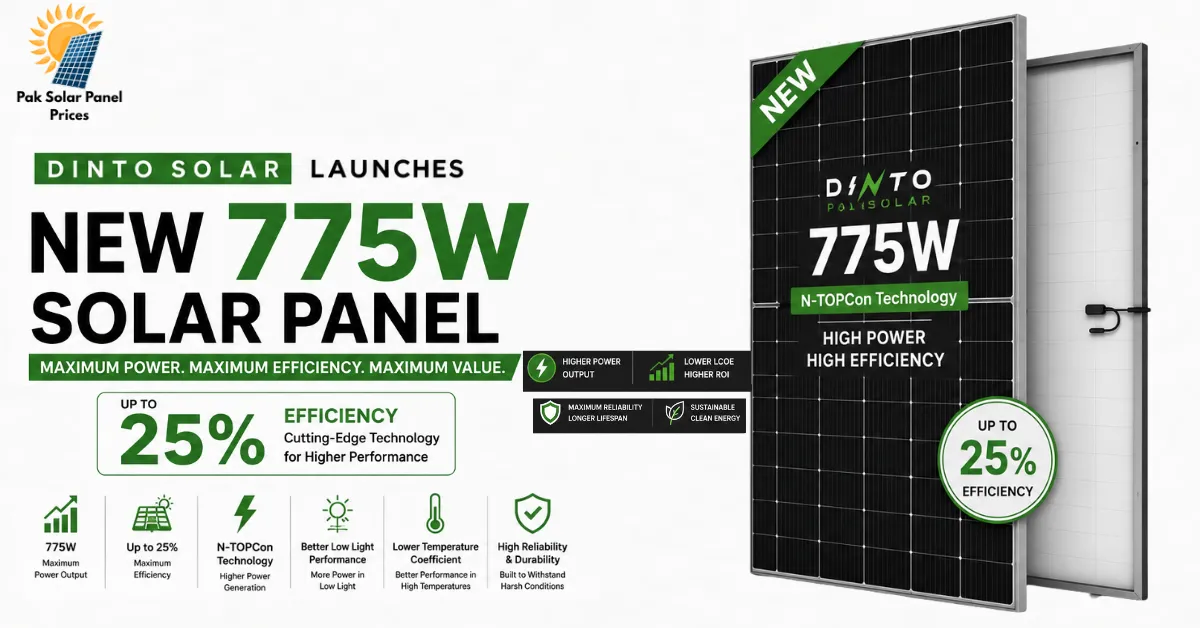 Dinto Solar 775W solar panel with 25% efficiency and advanced solar technology
