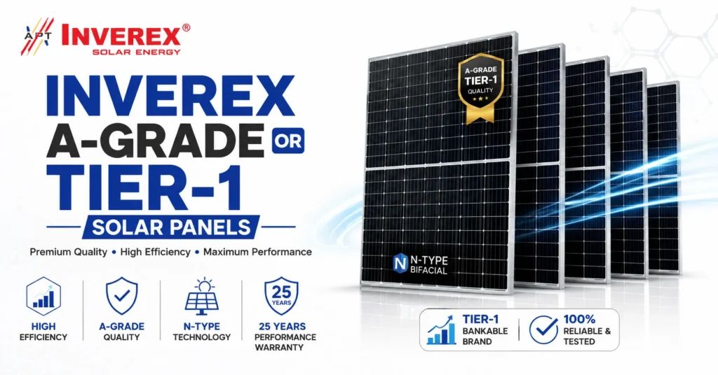 Inverex A-Grade Tier-1 solar panels with N-Type bifacial technology and high-efficiency
