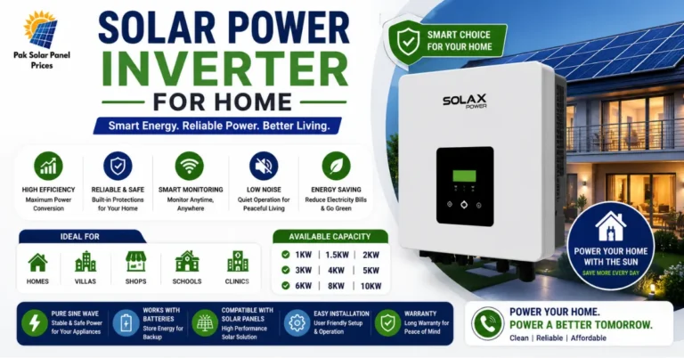 Solar power inverter for home in Pakistan with 1kW to 10kW capacity options.