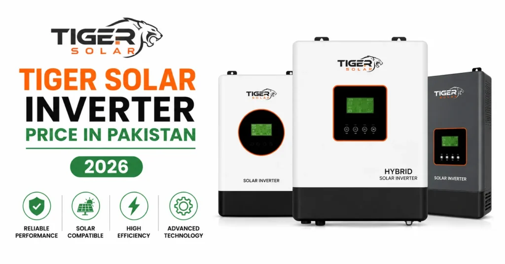 Tiger Solar inverter price in Pakistan 2026 featuring hybrid solar inverters on a white background with the latest price guide.