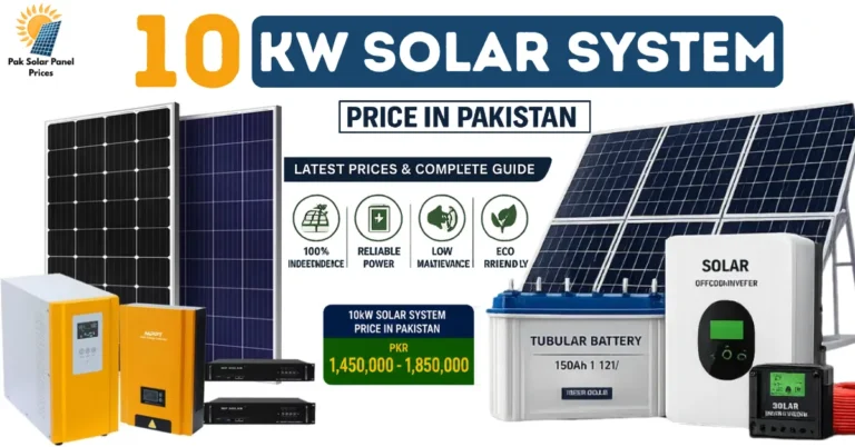 10kW solar system price in Pakistan with solar panels, hybrid inverter, batteries and complete installation package