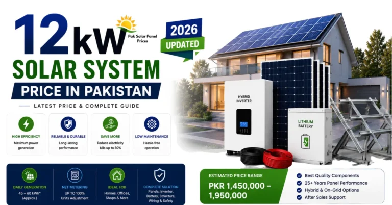 12kW solar system price in Pakistan with lithium battery and hybrid inverter.
