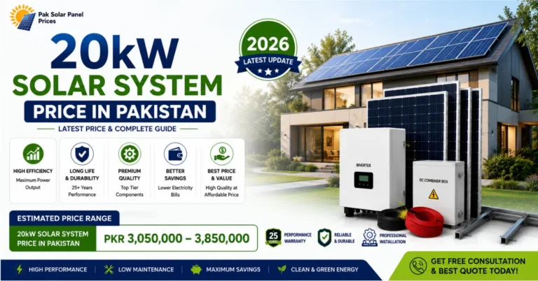 20kW solar system price in Pakistan with inverter, combiner box and solar panels.