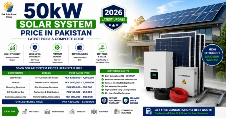 Large commercial 50kW solar installation package in Pakistan.