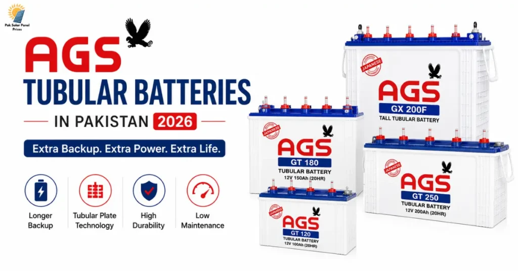 AGS tubular batteries in Pakistan 2026 including GT120, GT180, GT250 and GX200F tubular batteries