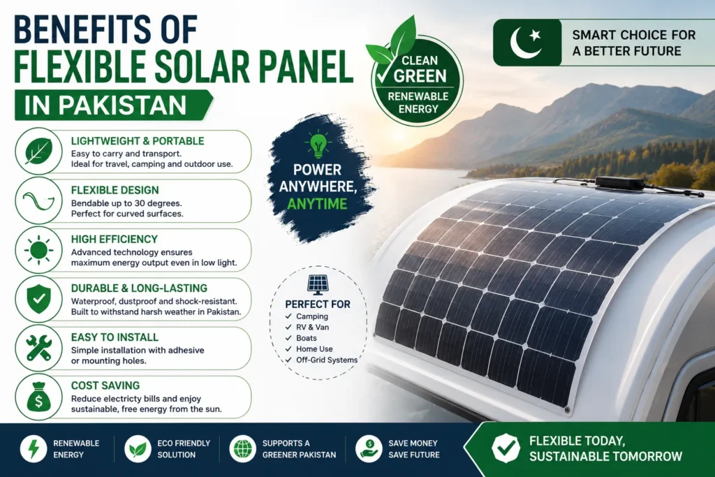 Benefits of flexible solar panel in Pakistan with lightweight, portable and high-efficiency features