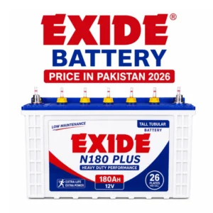 Exide Battery Price in Pakistan 2026, Exide N180 Plus 180Ah 12V tubular battery for solar systems, UPS, and home backup
