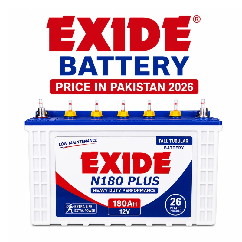 Exide Battery Price in Pakistan 2026, Exide N180 Plus 180Ah 12V tubular battery for solar systems, UPS, and home backup