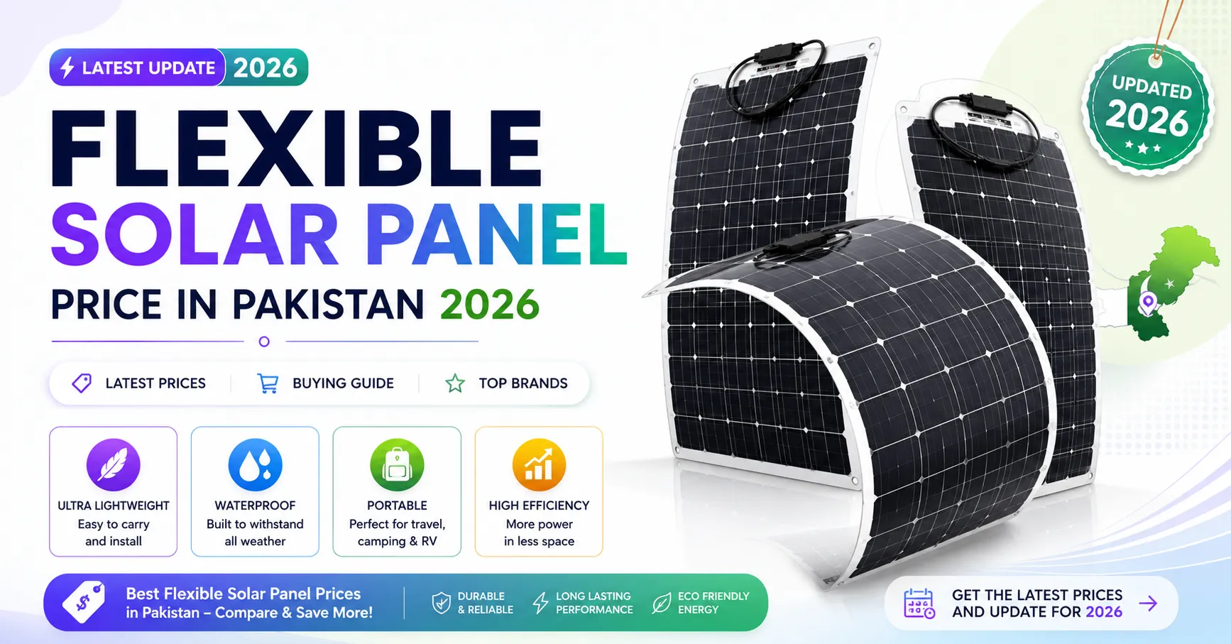 Flexible solar panel price in Pakistan 2026 lightweight waterproof portable solar panels