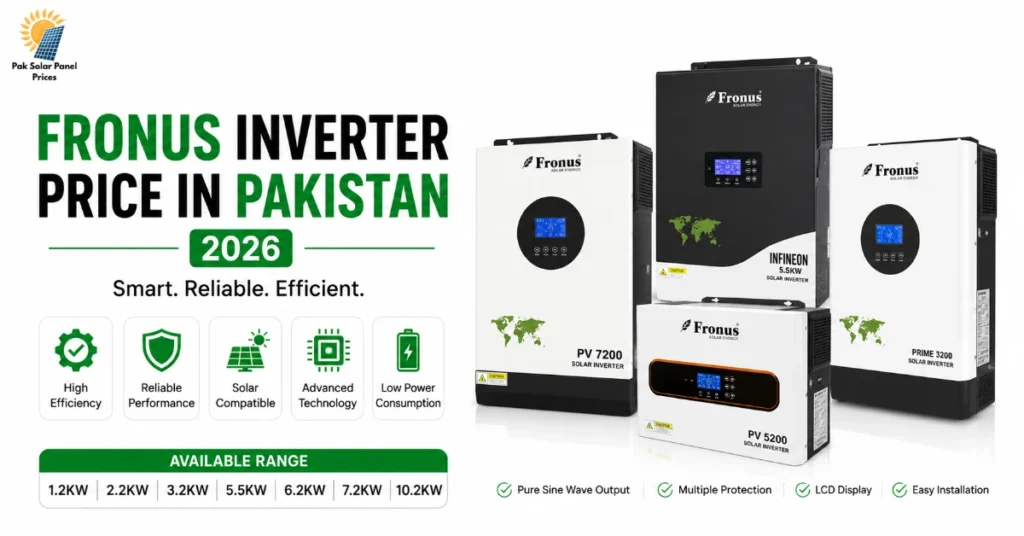 Fronus inverter price in Pakistan featuring Platinum Series, Infineon Revo and PV5200 solar inverter models with latest market prices.