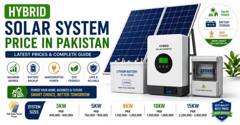 Hybrid Solar System Price in Pakistan 2026 with latest 3kW, 5kW, 8kW, 10kW and 15kW hybrid solar package prices.