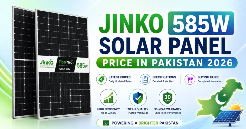 Latest Jinko Tiger Neo 585W solar panel price in Pakistan with Tier-1 bifacial technology