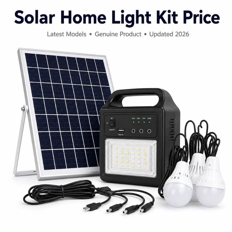 Solar Home Light Kit Price in Pakistan 2026 – portable solar lighting system with solar panel, rechargeable battery, and LED bulbs