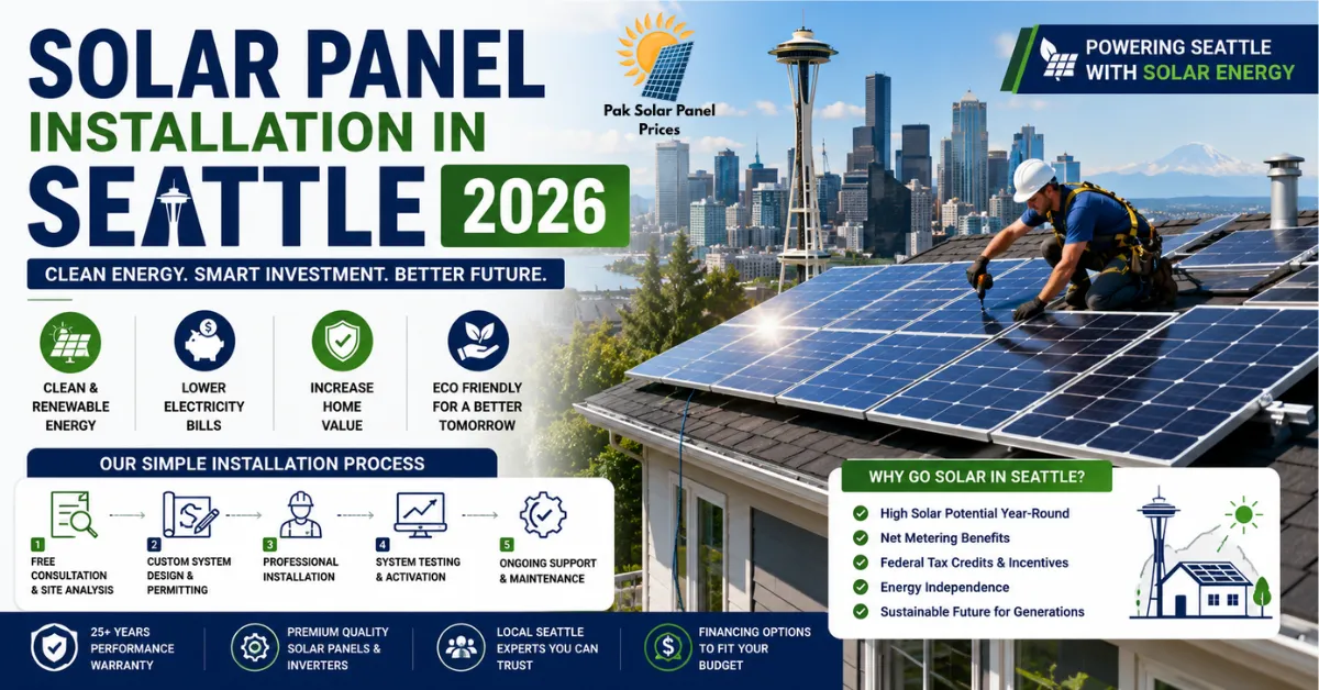 Solar panel installation in Seattle 2026 for residential homes with rooftop solar system and professional installer.