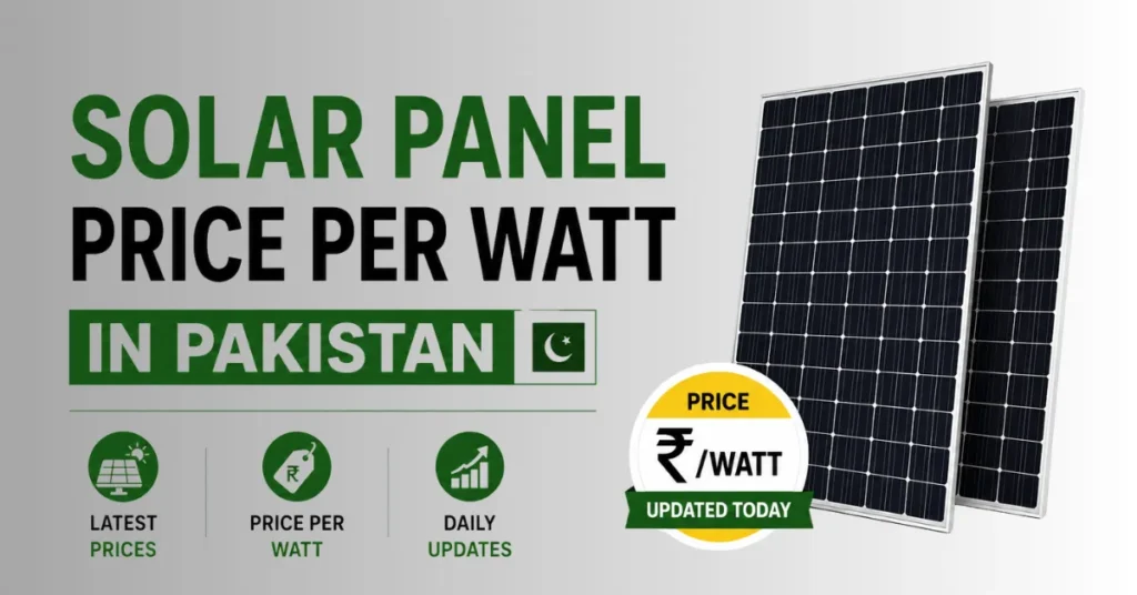 Solar panel price per watt in Pakistan with updated per watt rates for all major solar brands in 2026.