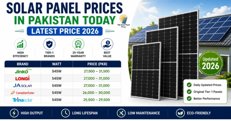 Solar panel prices in Pakistan today featuring latest 2026 price list of top Tier-1 solar brands