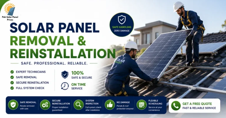 Solar panel removal and reinstallation service in Pakistan with safe panel handling and professional installation.