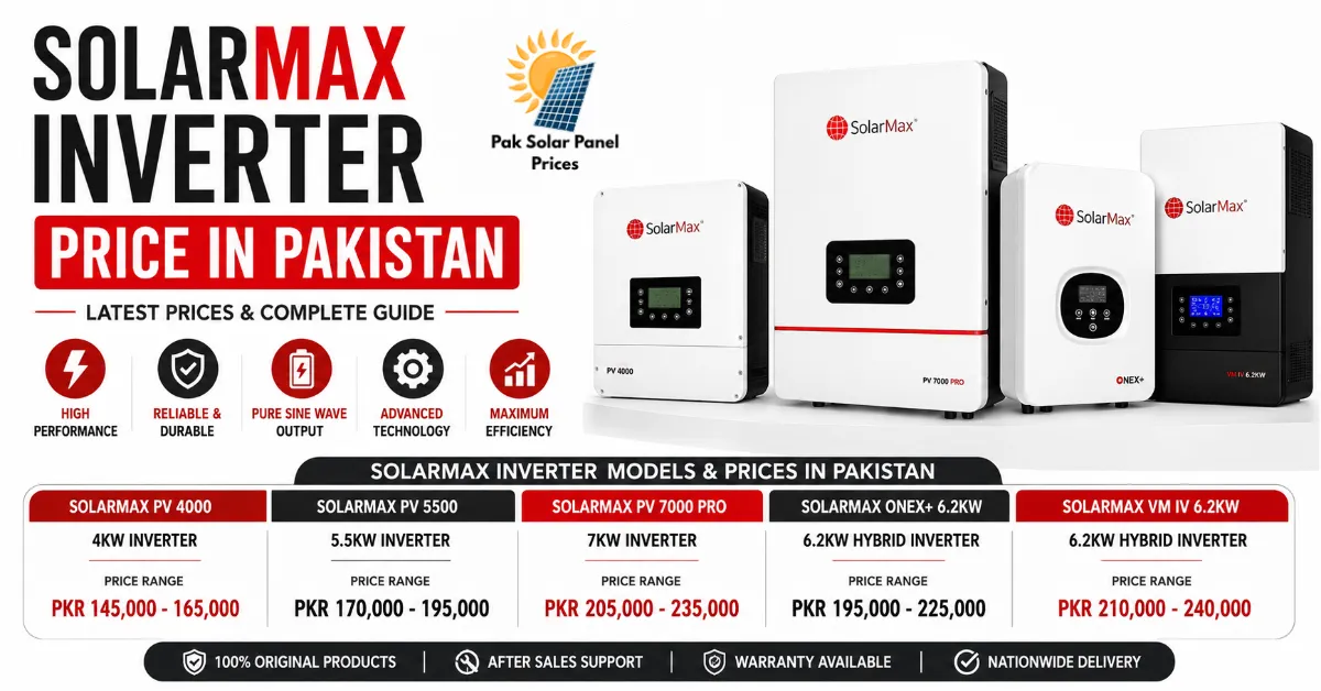 SolarMax inverter models with latest prices for residential solar systems in Pakistan.