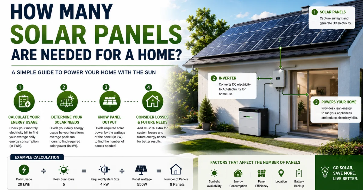 how many solar panels are needed for a home, solar panels for home, home solar system, solar panel requirements, solar panel calculation, residential solar panels