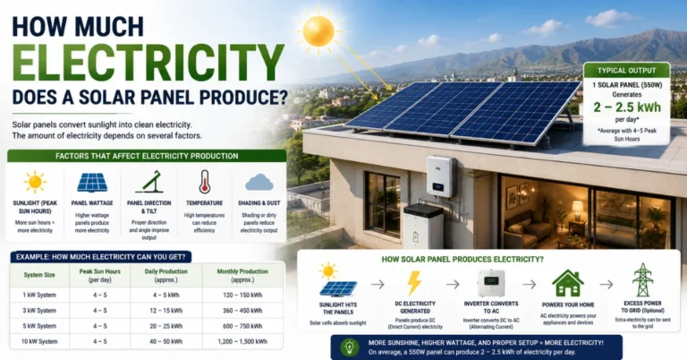 How much electricity does a solar panel produce, solar panel output, solar energy generation in Pakistan