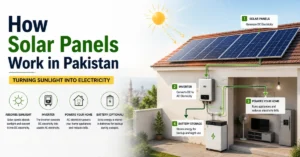 how solar panels work in Pakistan, solar panel working process, solar energy Pakistan, solar power system, solar panels for home, solar inverter and battery