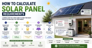 how to calculate solar panel requirements, solar panel calculation, solar system size calculation, solar panel wattage, solar panel requirements