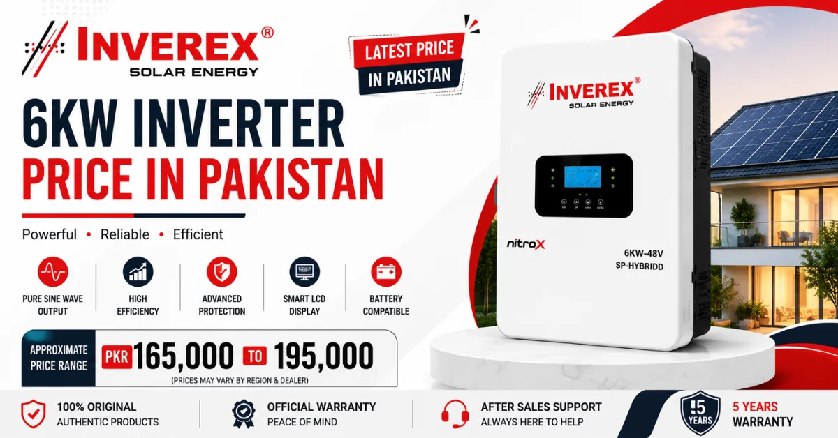 Inverex 6kW solar inverter price in Pakistan 2026, Inverex Inverter, hybrid solar inverter with battery backup