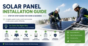 Solar panel installation guide showing professional solar installation steps for residential and commercial solar systems