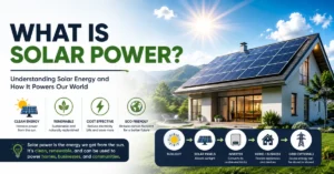 What is solar power, solar energy explained, how solar panels generate clean renewable electricity for homes and businesses