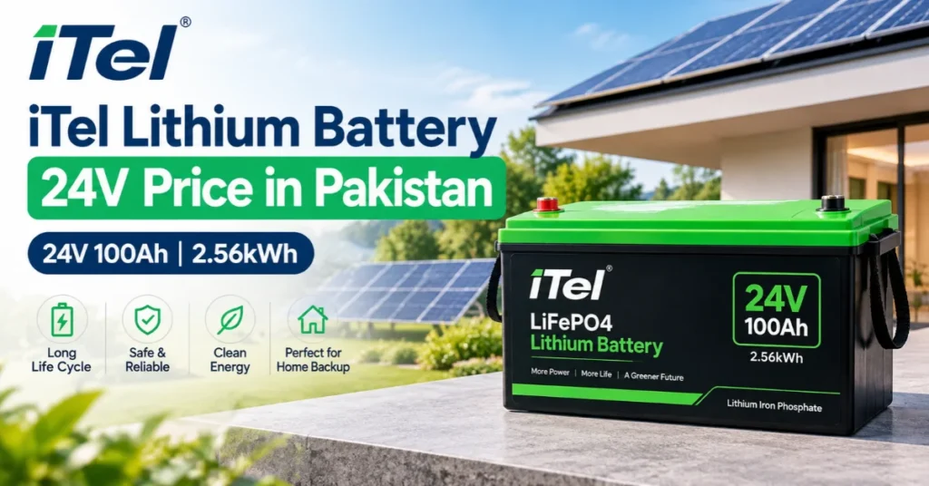 iTel lithium battery 24V 100Ah, 24V solar battery, LiFePO4 battery, home backup battery, solar energy storage Pakistan